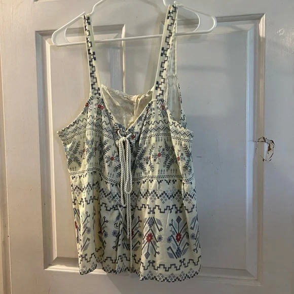 Anthropologie Cream Embroidered Tie-Front Camisole with Blue and Red Accents - Picture 1 of 2